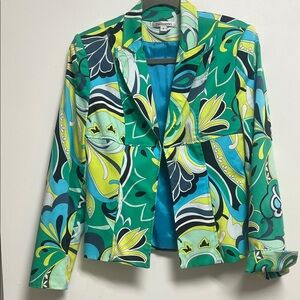 Pucci Vibes Green Blue Colorful Cotton Women's Blazer Jacket Small Bellisima
